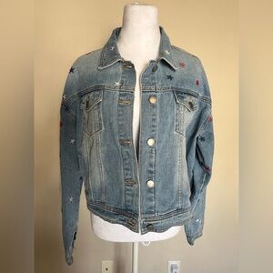 Vigoss Light Blue Denim Jacket with Multi-Color Star Embroidery